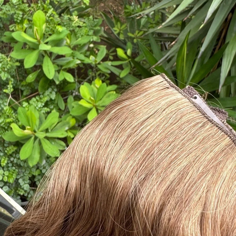 20” Human Hair Blend Clip-In Extensions – Wavy Natural Brown with Caramel Ombre
